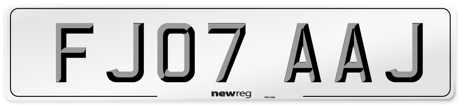FJ07 AAJ Number Plate from New Reg